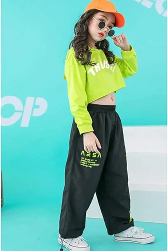Vista 3 de Disfraz de hip hop para niñas de 2 piezas, conjunto de ropa corta con capucha para niños
