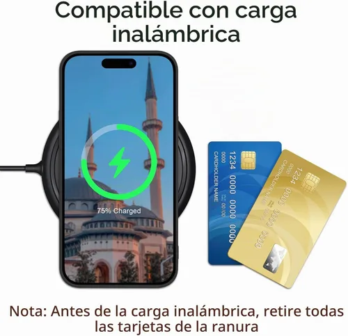 Vista 5 de Funda diseñada para iPhone 15 Pro con tarjetero para mujeres y hombres, cubierta de silicona suave [forro de microfibra], protección completa