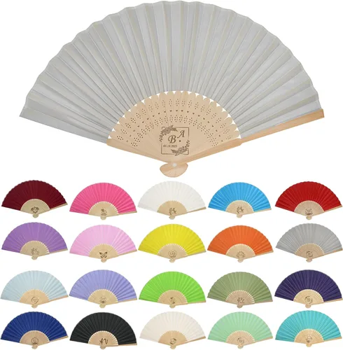 Vista 22 de GZLDGIFTS Abanicos de mano personalizados, regalos para regalos de fiesta de boda, invitados, tela personalizada, seda, jardín, boda, abanicos