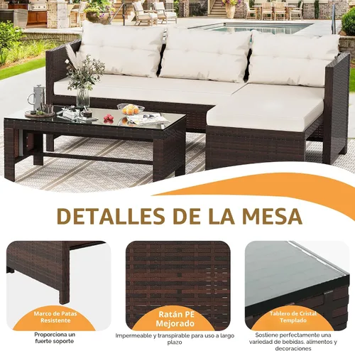 Vista 4 de Shintenchi Juego de 3 muebles de patio al aire libre, juego de conversación de mimbre para patio, sofá de mimbre para todo tipo de clima, sofá