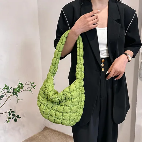 Vista 9 de Bolsa acolchada para mujer, bolsa de hombro acolchada, bolso grande tipo hobo ligero, de nailon acolchado