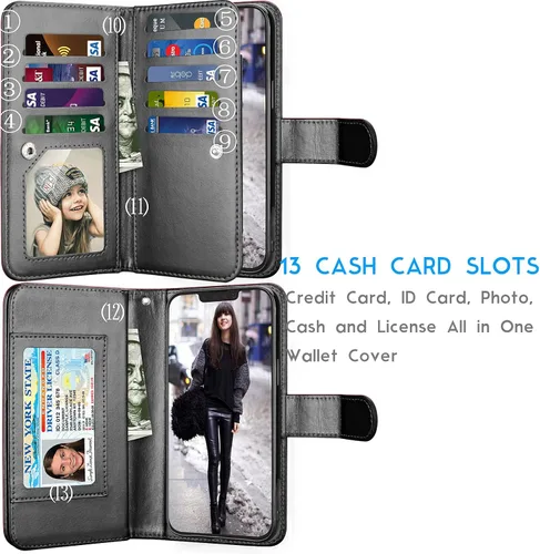 Vista 3 de Tekcoo Funda tipo cartera compatible con iPhone 13 Pro (6.1 pulgadas) 2021 Funda de lujo para tarjetas de crédito para tarjetas de crédito, funda
