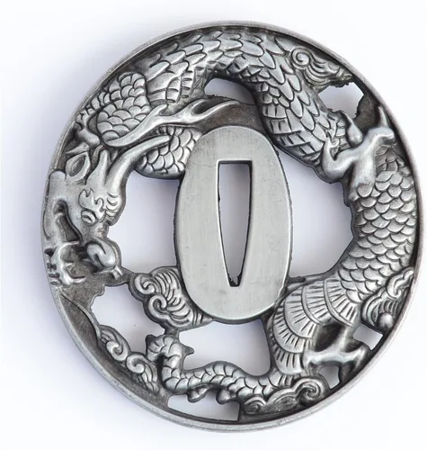 Vista 2 de Aleación de zinc Dragón Tsuba Guardia de mano para espadas samurai japonesas Katana Wakizashi