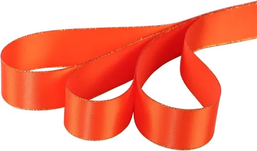 Vista 4 de ITIsparkle Cinta de satén de doble cara de 1 pulgada de 25 yardas con bordes dorados, 1 pulgada x 25 yardas - naranja otoñal