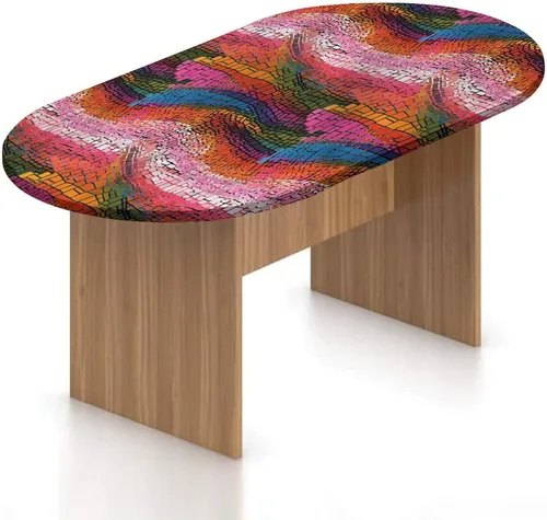 Vista 8 de XISUNYA Mantel ovalado ajustable moderno de poliéster elástico, diseño geométrico oriental marroquí, se adapta a mesas ovaladas de hasta 36 x 48