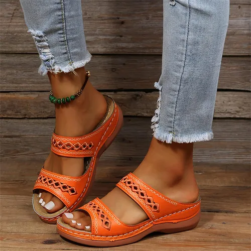 Vista 46 de Ladmiple Sandalias ortopédicas florales de moda 2023 con soporte de arco, zapatillas romanas casuales con puntera abierta