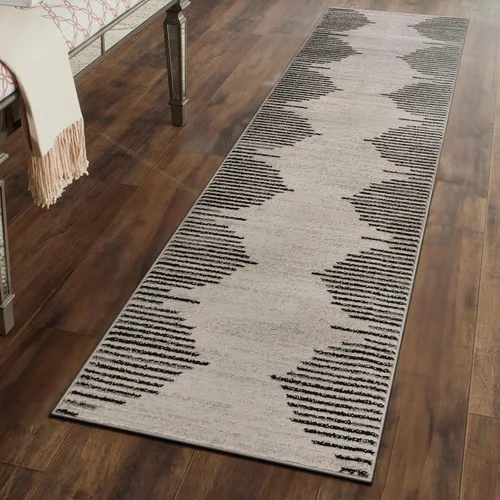 Vista 13 de Rugshop Alfombra bohemia a rayas resistente a las manchas, color beige, 2 x 7 pies
