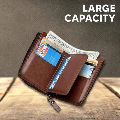 Vista 3 de Billetera multifuncional de piel sintética resistente al agua con bloqueo RFID, cartera táctica con cremallera de gran capacidad, impermeable