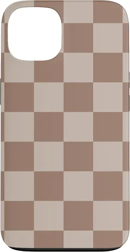 Vista 7 de Funda para iPhone 16 marrón con diseño de cuadros grandes, color beige estético marrón