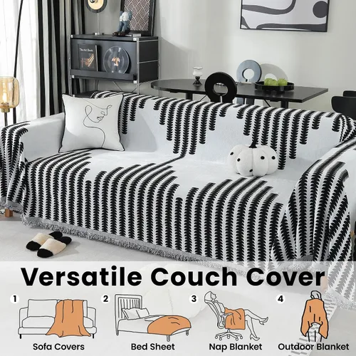 Vista 6 de Funda de sofá de felpilla lavable para sillón de un solo cojín, funda de sofá antideslizante, reversible, geométrica jacquard, funda de sofá Negro