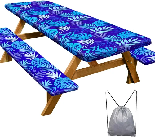 Vista 39 de Funda de mesa de picnic con fundas para bancos Esenciales de camping Mantel de picnic impermeable y a prueba de viento con bolsa de cordón, funda