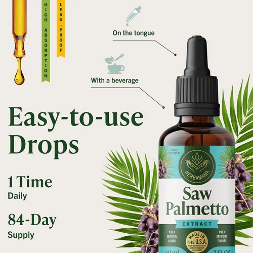 Vista 6 de HERBAMAMA Saw Palmetto Extract - Suplemento de hierbas para el cabello y la salud urinaria - Fórmula de bienestar diario para hombres y mujeres