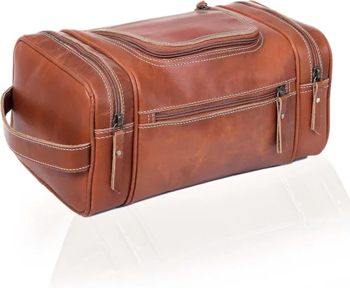 Vista 14 de VC VINTAGE COUTURE Neceser de cuero para hombre, extra grande, neceser de cuero para hombre, para viajes, kit de cuero real para hombre, bolsa