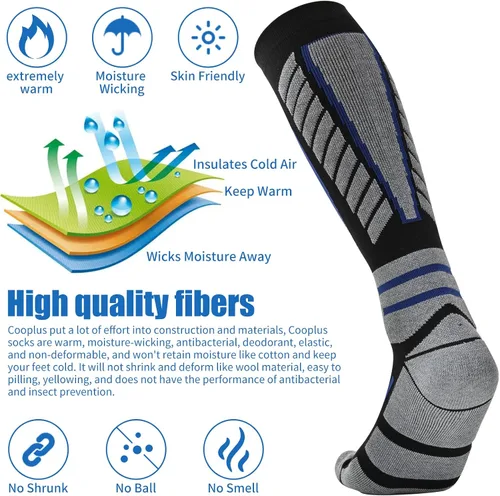 Vista 4 de COOPLUS Paquete de 2 calcetines de esquí para mujeres y hombres, de compresión, hasta la rodilla, cálidos, para esquí, snowboard, deportes al aire