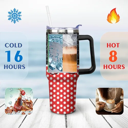Vista 3 de Sunmdecor Vaso de 40 onzas con asa y pajitas de silicona, vaso aislado de café con asa, vaso de 40 onzas con asa
