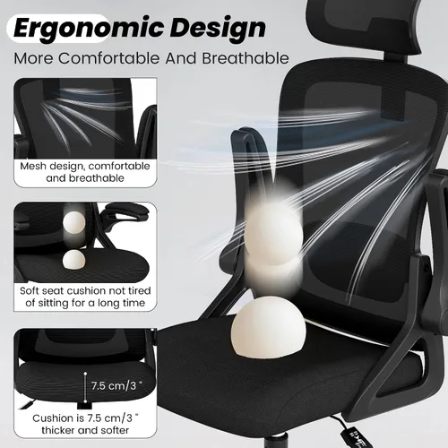 Vista 6 de Fizzin Silla de oficina de malla para computadora con soporte lumbar Negro