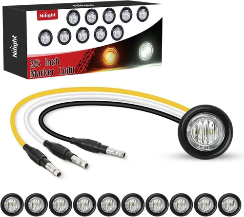 Vista 30 de Nilight Luz de marcador redonda de 3/4 pulgadas, 10 unidades, luz LED ámbar de separación, 2 conectores, indicadores laterales, luces de bala IP68