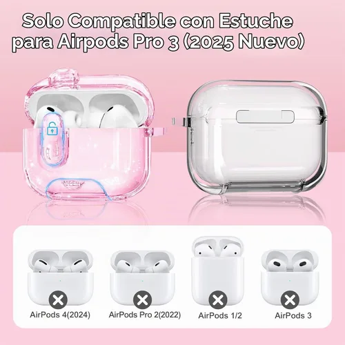 Vista 2 de (con bloqueo) Funda transparente compatible con bonitos Apple Airpods Pro 1/2 fundas para mujeres, TPU Transparency Air Pods Pro de 1ª 2ª