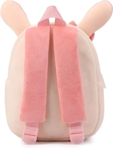 Vista 4 de Mochila pequeña para niños y niñas, linda mochila pequeña de dibujos animados de animales de felpa suave para niños de 2 a 6 años, Bunny-h Rosa