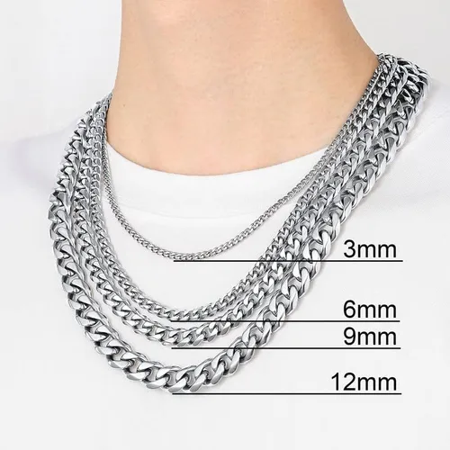 Vista 5 de ChainsHouse Miami Cuban Chain Necklace for Men Women, 3mm6mm9mm12mm Width, 316L Stainless Steel18K GoldBlack Plated, Hypoallergenic Mens Hip Hop