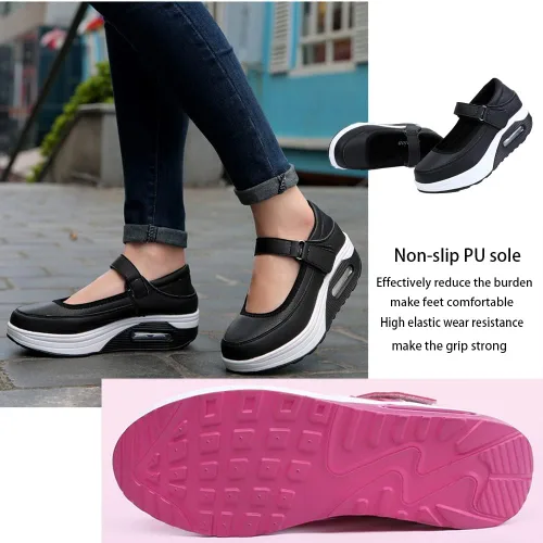 Vista 6 de AngryMonkey Zapatos ortopédicos para mujer con amortiguador de aire para mujer, plataforma transpirable, ajustable, transpirable, zapatos