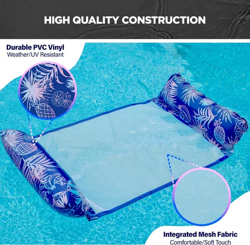 Vista 4 de [Paquete de 3] Flotadores inflables de alta calidad para piscina – Hamaca de natación para adultos con asiento inferior de malla (paquete a granel)