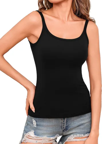 Vista 9 de Totatuit Paquete de 3 camisolas acanaladas con cuello cuadrado para entrenamiento, básicas, ajustadas, informales, para mujer