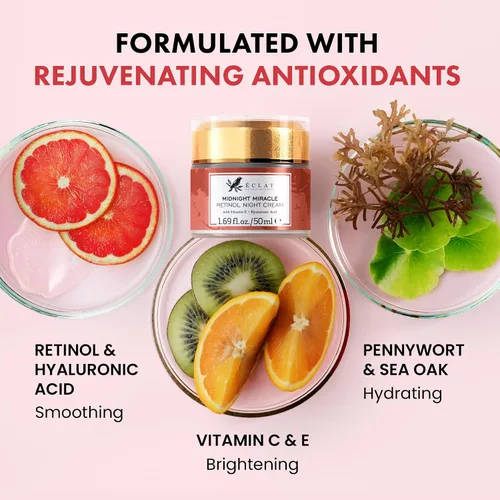 Vista 7 de Eclat Skincare Set de crema de noche de retinol + crema de ácido hialurónico - Crema hidratante de retinol con ácido hialurónico + crema hidratante