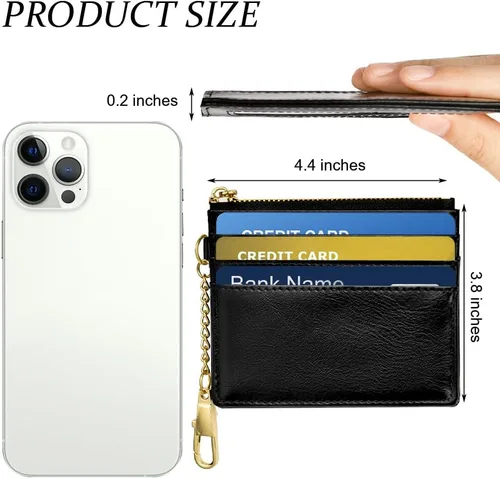 Vista 38 de URAQT Cartera para tarjetas de crédito, cartera minimalista de cuero delgado con cremallera, mini protector de tarjeta de crédito, llavero bolsillo