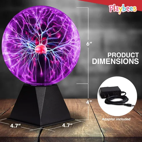 Vista 2 de Playbees Bola de plasma púrpura – 7 pulgadas – Bombilla de bobina Tesla electricidad estática en un globo de vidrio presurizado al vacío, nebulosa