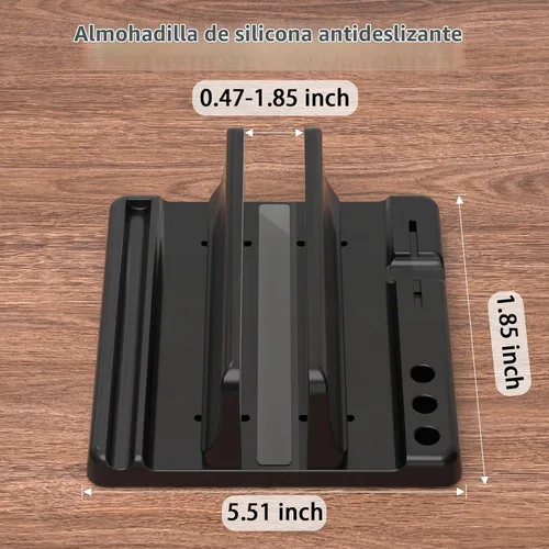 Vista 5 de Soporte vertical para laptop ajustable - Gestionador de escritorio de plástico ABS de ahorro de espacio 3 en 1 compatible con todos los MacBook Pro
