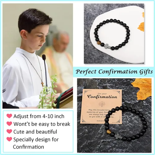 Vista 2 de To Mens Boys Beaded Cross Bracelet Gifts for Dad, Bonus Dad, Uncle, Son, Nephew, Grandson - Fathers Day Birthday Christmas Gifts First Communion