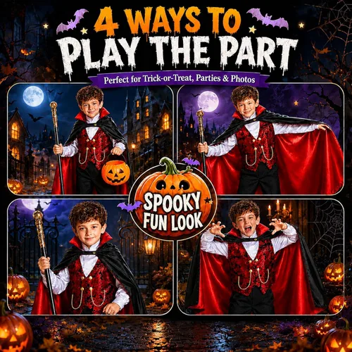 Vista 2 de Vampire Costume for Boys 3 4 5 6 7 8 9 10 12 Years Old Halloween Costume