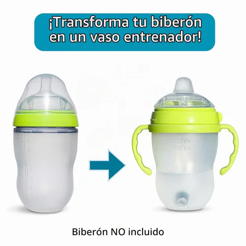 Vista 3 de Kit de conversión de vasos para biberones Comotomo, 2 unidades, pezones de silicona de grado alimenticio, popote con peso de silicona, asas de Verde