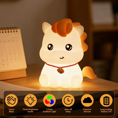 Vista 3 de Rechargeable Silicone Cute Pony Night Light for Kids - Dimmable Touch Lamp for Nursery, Bedroom Cute Baby Toddler Nightlight, Year of The Horse