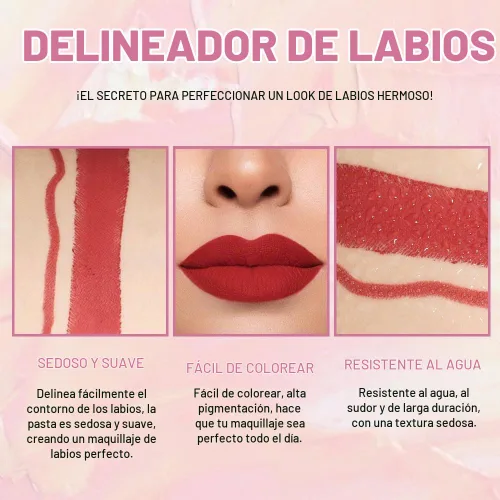 Vista 3 de evpct Juego de 1 lápiz labial y delineador de labios rojo rubí para mujer, kit mate con delineador de labios, manchas de labios duraderas