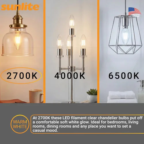 Vista 7 de Sunlite Bombilla LED de filamento B11 con punta de torpedo, 5 vatios (equivalente a 60 W), 600 lúmenes, 90CRI, base de candelabro E12, regulable