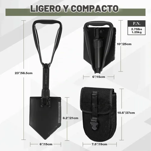 Vista 3 de REDCAMP Pala Plegable de Supervivencia para Camping de 23" con Funda, Pala Táctica de Acero al Manganeso de Servicio Pesado con Mango de Tres