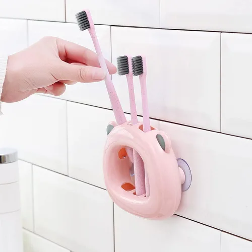 Vista 2 de Portacepillos de dientes Kawaii con cara de oso montado en la pared para baños, niños, adolescentes, niñas, dormitorio, colgante, ventosa, soporte