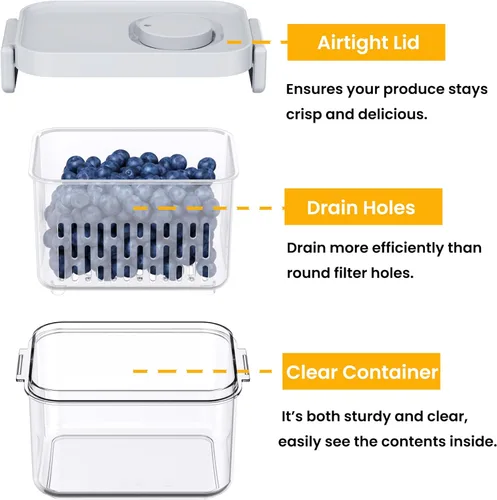 Vista 6 de Vacane Produce Saver, Contenedores de almacenamiento de frutas, Contenedores de productos con coladores, Contenedores para bayas, 3.8 tazas