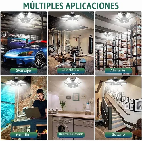 Vista 7 de Paquete de 2 Luces LED para Garaje, 160W 16000LM 6500K Luces de Garaje para Techo Bombilla LED con 6+1 Paneles Ajustables, Luz LED de Taller