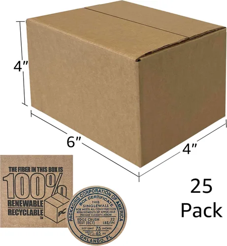 Vista 2 de Cajas de embalaje corrugadas para correo y envío - paquete de 25 (6 x 4 x 4 pulgadas / paquete de 25)