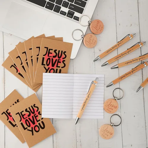 Vista 6 de Tenceur - 10 juegos de regalos de regreso a la escuela, Christian Jesus Loves You Cuadernos religiosos, cuadernos cristianos, bolígrafos