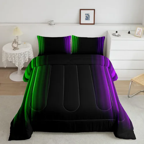 Vista 22 de Feelyou Juego de edredón geométrico degradado para adolescentes, tamaño individual, para niños y mujeres, azul, rojo y negro, juego de ropa de cama