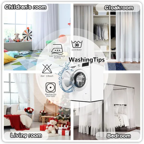 Vista 8 de MYSKY HOME Cortinas transparentes negras con pompones de 45 pulgadas, 2 paneles, 52"W x 45"L, dormitorio, cocina, cuarto de bebé, bolsillo