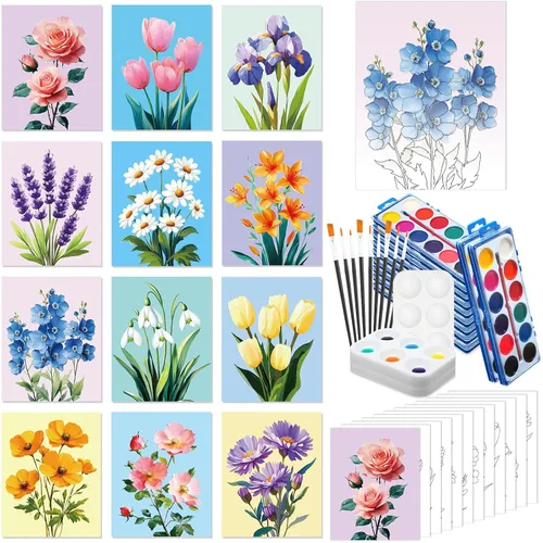 Vista 19 de Ctosree 12 juegos de lienzo predibujado para pintar adultos, kit de sorbo y pintura, lienzo preimpreso a granel para Pascua, Día de la Madre