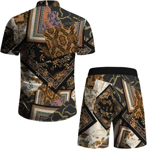 Vista 5 de RPOVIG Conjunto de playa a juego con camisas y pantalones cortos para hombre, ropa floral hawaiana para festival, conjuntos de 2 piezas con sombrero