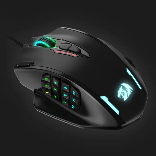 Vista 7 de Redragon M908 Impact RGB LED MMO Mouse con botones laterales ópticos con cable para juegos con 12400 DPI alta precisión 20 botones programables
