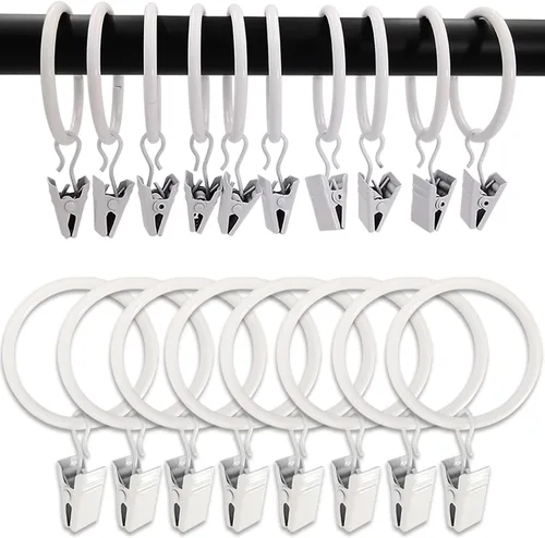 Vista 32 de WeeksEight Paquete de 44 anillos de cortina negros con clips, ganchos de cortina, ganchos de clip para colgar cortinas, lazos, sombreros, anillos