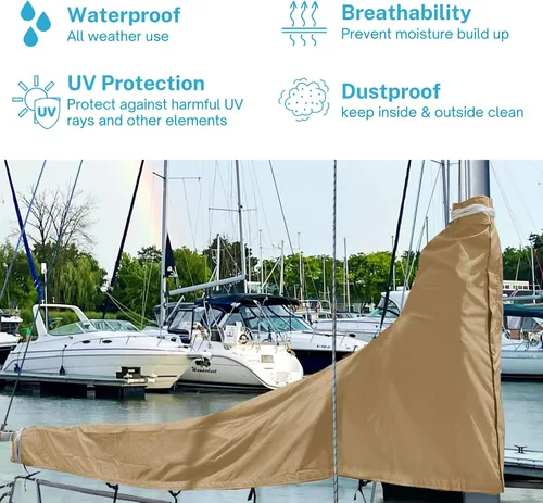 Vista 6 de SavvyCraft Cubierta impermeable de pluma de vela principal, cubierta de vela principal 600D resistente a la intemperie, longitud de pluma de 7 a 8